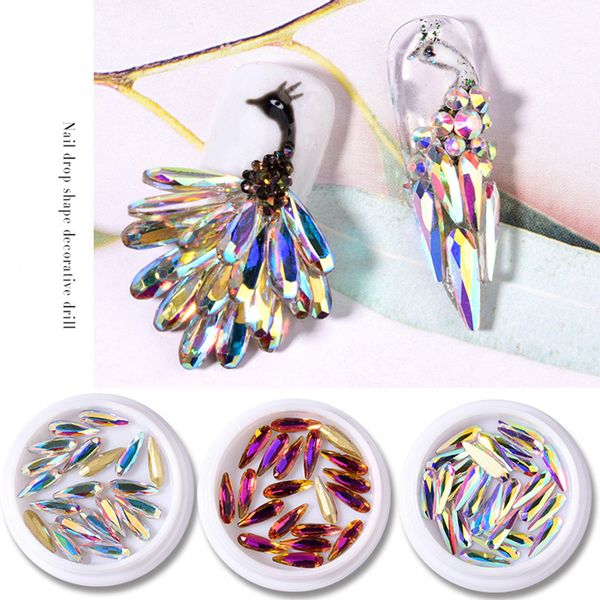 

3d design glitter colorful crystal rhinestones for nails ab water drop shell flower stones nails bright diy nail art decoration, Silver;gold