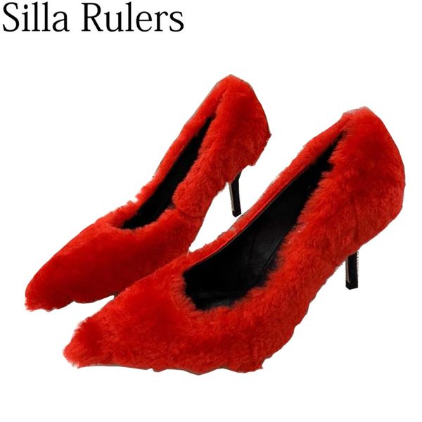 

silla rulers 2019 new winter wool high heels pumps pointed toe thin high heel party shoes woman shallow shoes wedding, Black