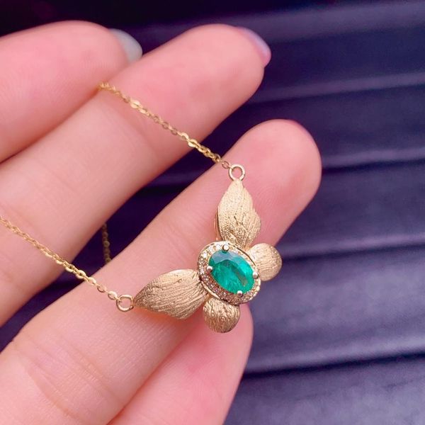 

shilovem 18k желтое золото реальный природный изумруд gemstone подвески завод ожерелье женщин новый рождественский подарок 4 * 6мм dz0406946, Silver