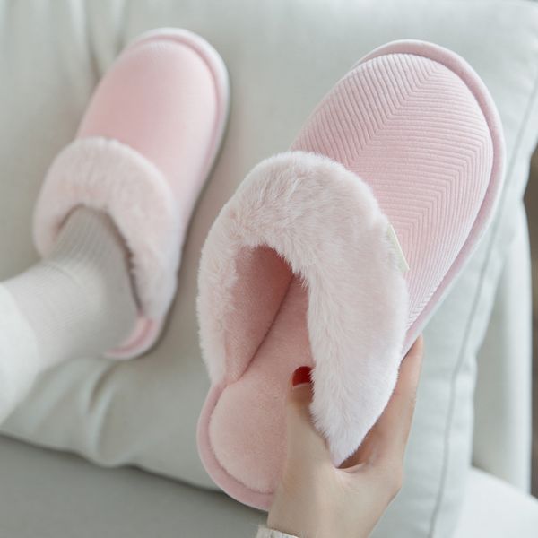 

women slippers winter warm indoor 2020 adults women's solid soft plush flip flops home shoes cotton home slippers, Black