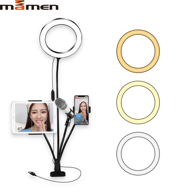 

mamen 20cm selfie ring light 8 inch led pgraphy beauty lighting studio for ipad youtube live stream with microphone holder
