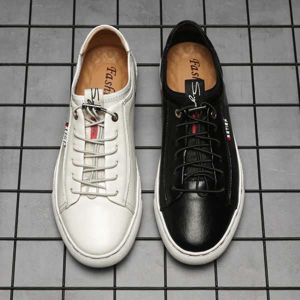

2019 brand designer men's casual shoes summer breathable fashion white sneakers men genuine leather shoes loafers men, Black