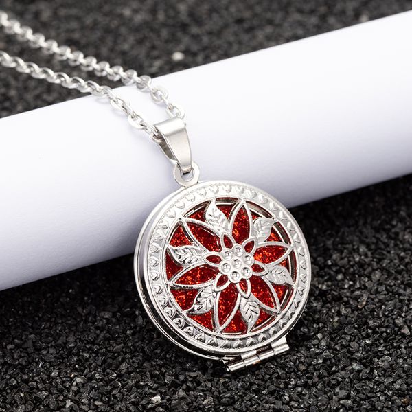 

aroma diffuser necklace open lockets stainless steel flowers pendant perfume locket necklace send 1pcs sequin as a gift a-171, Silver