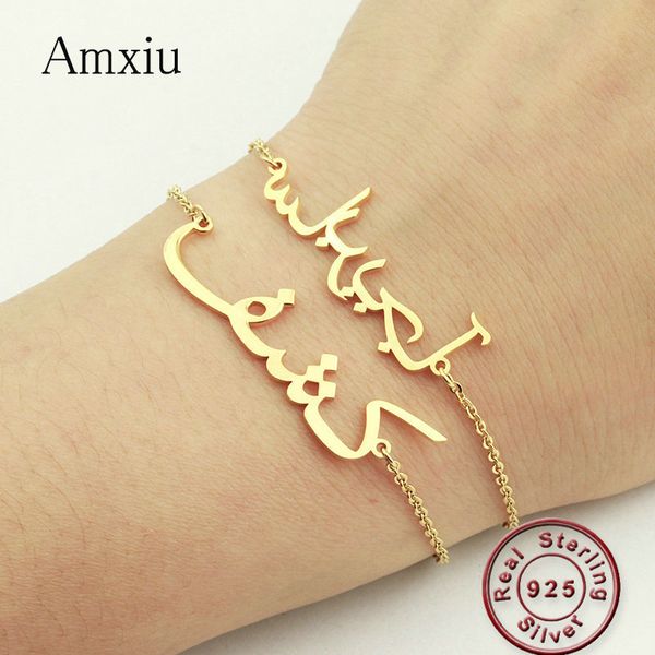 

amxiu custom arabic name bracelet personalized 925 sterling silver bracelets for friends lovers birthday gifts fashion jewelry, Golden;silver