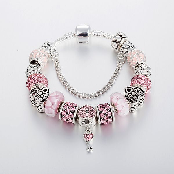 

luxury 2019 fashion brand beads bracelet diy pink beads pendant heart key bracelet for women love bracelet jewelry, Black