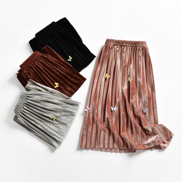 

2020 Autumn Winter Kids Girls Skirts Baby Gold Velvet Princess Costume Wedding Party Pleated Solid Skirt Children's Clothes K121