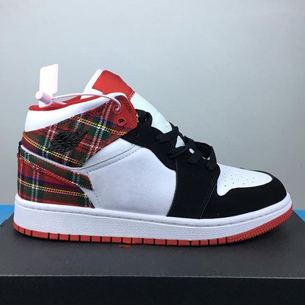 

i 1 mid gs white plaid women basketball shoes good quality habanero red black-white popular black toe womens sport sneakers trainer