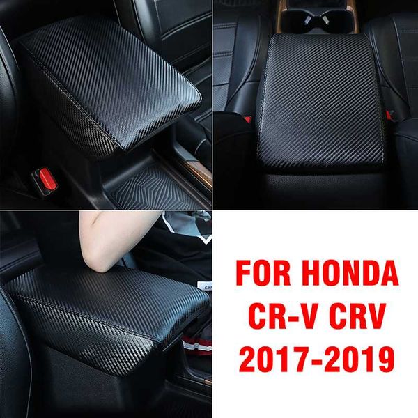 

pcmos carbon fiber console armrest storage box center console cd panel cover trim for cr-v crv 2017-2019 auto stickers