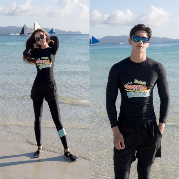 

korean style black sport swimsuit couples fashion men and women swimwear surfing swimming costume full body uv bathing suit, White;black