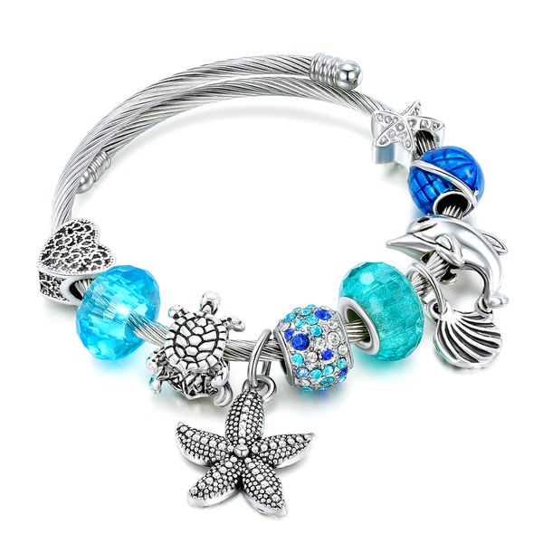 

2019 newlast dolphin charm pan diy bracelets & bangles for women jewelry gift blue crystal stainless steel adjustable bracelets, Black