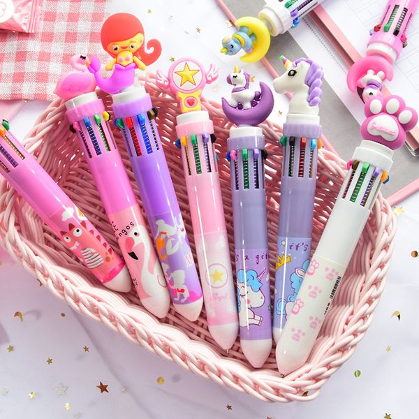 

24 pcs/lot multicolor unicorn mermaid cat claw ballpoint pen cute 10 colors ball pens material school writing supplies, Blue;orange