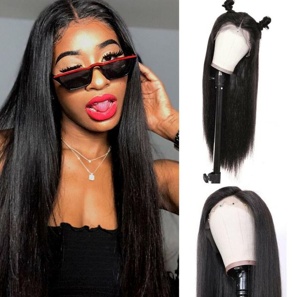 

glueless straight human hair wig 360 lace frontal wig pre plucked with baby hair lace front human hair wig, Black;brown