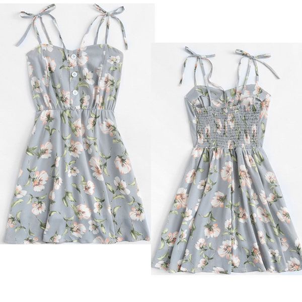 

sundress fashion flower sleeveless tank halter women summer party evening beach short mini dress, Black;gray