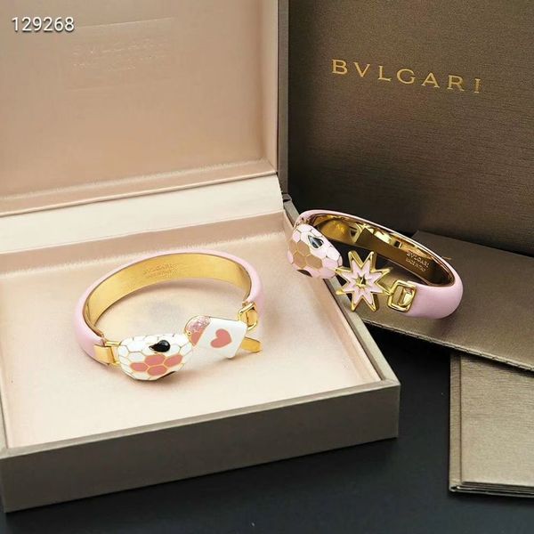

fashion design titanium steel jewelry pink drop oil ice cream snake head bracelet couple bracelet high-quality box, Golden;silver