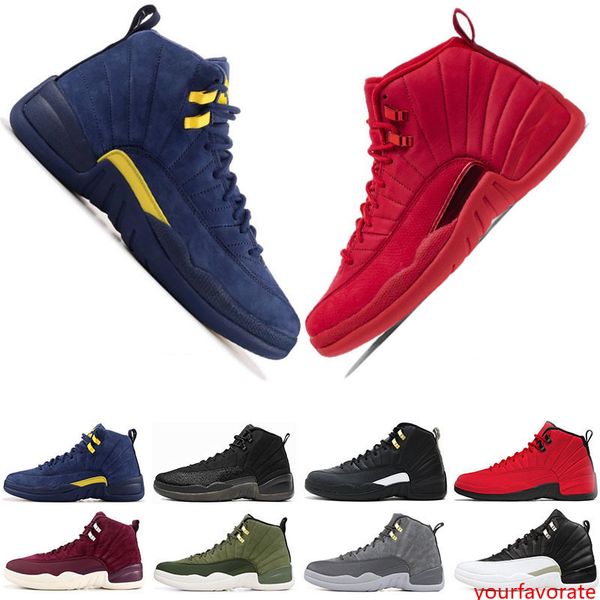 

limited mens 12 12s basketball shoes gym red bulls flu game university blue college navy dark grey men sports sneakers size 7-13