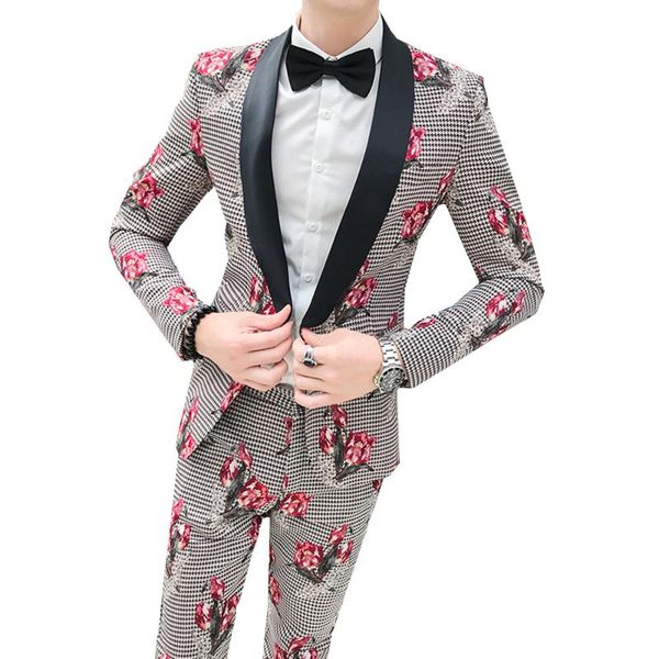 

floral suits 2019 new men's fashion slim suits male business casual groomsman 2pcs wedding suit jacket + pants, White;black