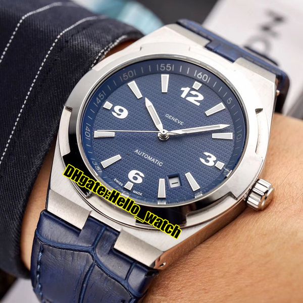 Günstige neue Overseas 47040/000A-9008 Automatik-Herrenuhr mit Datum, blaues Zifferblatt, Stahlgehäuse, blaues Lederarmband, hochwertige Sportuhren Hello_watch