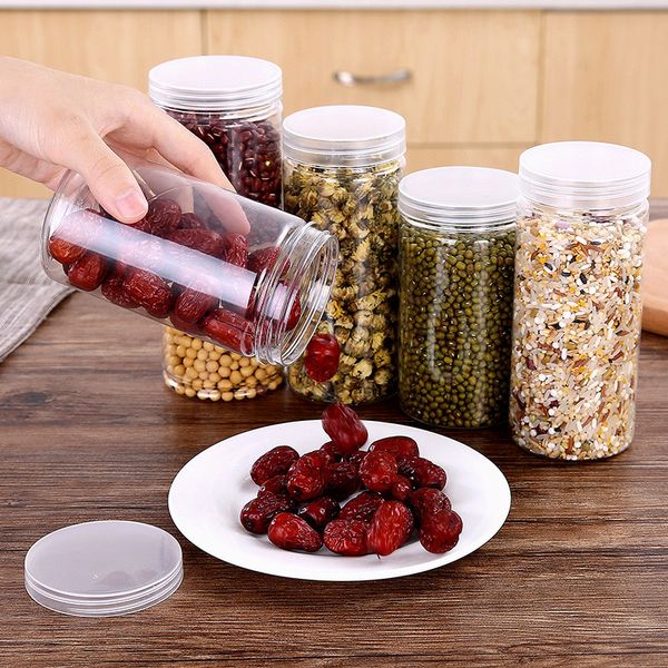 

1pc kitchen storage box plastic sealed cans food preservation fresh pot container with cover for candy whole grains food