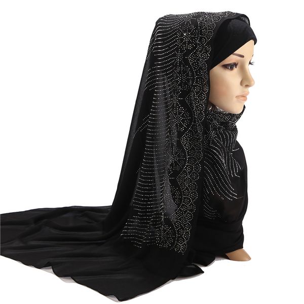 

chiffon hijab black white drill scarf diamond pearl muslim ladies headscarf silk scarves, Blue;gray