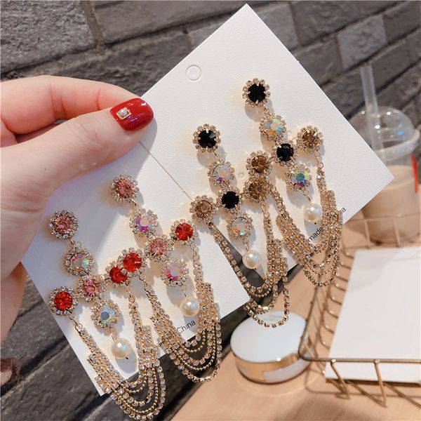 

mwsonya new korean luxury geometric long tassel crystal pendant earrings elegant for womne fashion earrings brincos jewelry gift, Golden