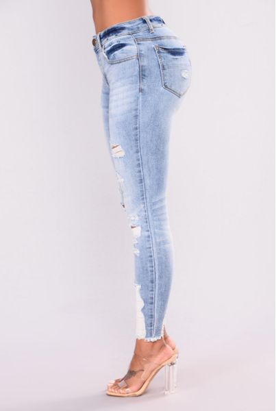 

2019 spring and autumn high-waisted women's pants europe and america stretch cotton with holes pencil skinny jea, Blue