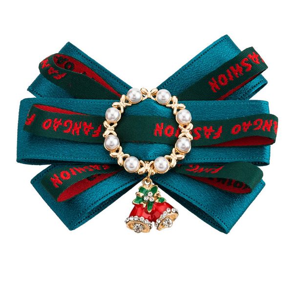 

big bowknot bows cravat bowtie ribbon pearl brooch for women neck ties pins brooches fashion christmas bell jewelry gifts 2019, Gray