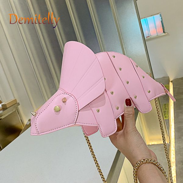 

women fashion dinosaur shape pu leather rivet chain crossbody shoulder bag girl messenger bags mini clutch purse