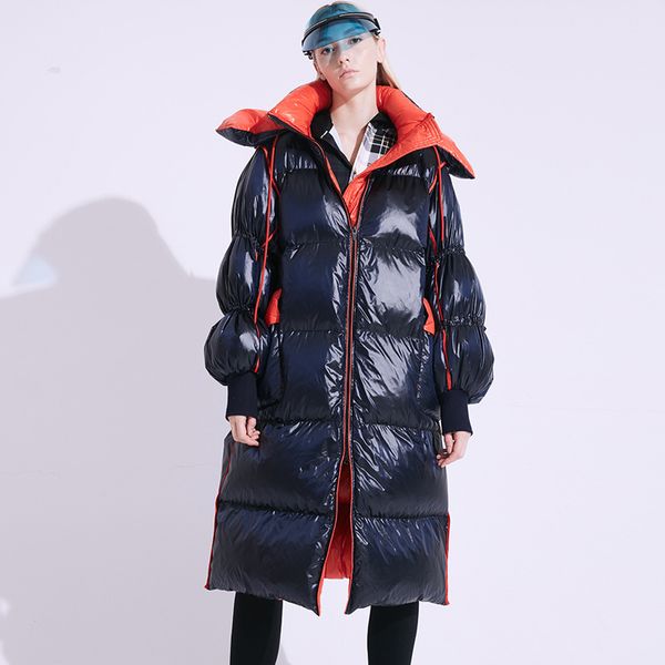 

90% white duck down jacket 2020 brand women winter down jacket long luxury female parka hooded loose warm ladies down coat, Black