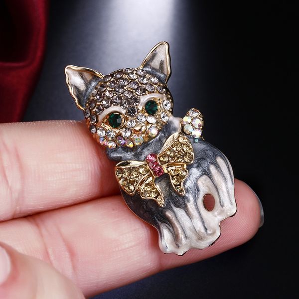 

enamel animal cat brooch pin accessories costume jewelry for women, Gray