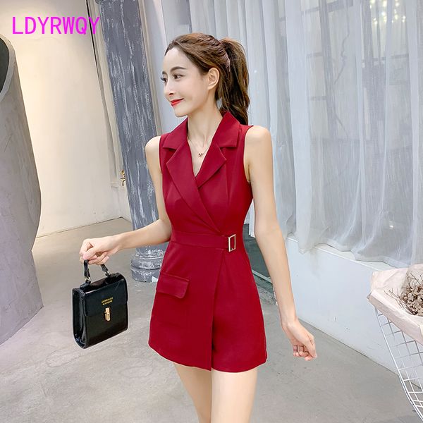 

2020 summer new korean version high waist was thin professional sleeveless jumpsuit office lady, Black;white