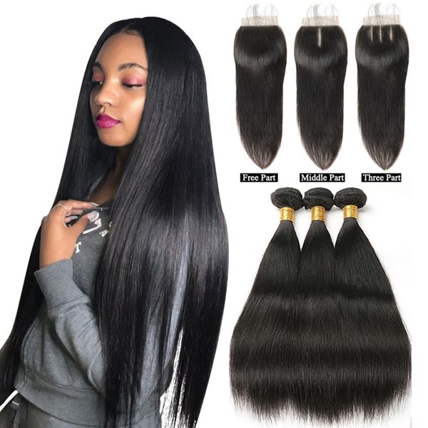 10a Indian Straight Human Hair Bundles With 4 4 Lace Closure 3