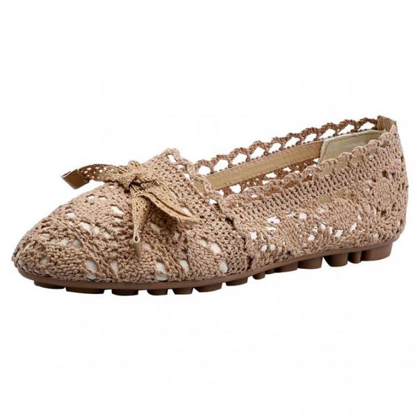 

summer women breathable mesh knitted flats flower lace bow flat ballet shoes hollow out round toe flat loafers ballerina shoes, Black