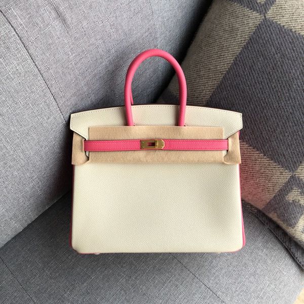 

wholesale,handmade original epsom leather white+pink brand bag30cm,wax thread,have gold and silver hardware,by order 10-15days,fast delivery