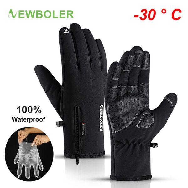 

newboler 100% waterproof winter cycling gloves windproof outdoor sport ski gloves for bike bicycle scooter motorcycle warm glove, Black