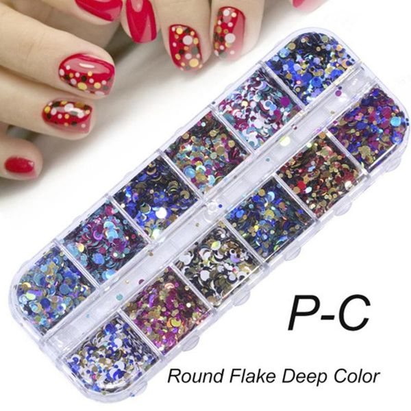 

12 сетки / наборы для ногтей с блестками блестки украшения diy flake nail art украшения полный красоты mixed зеркало сахар круглый блеск бле, Silver;gold