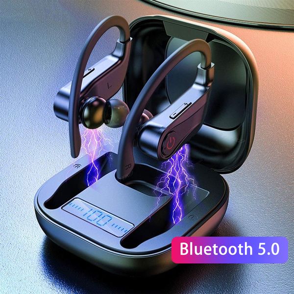 

True hbq pro tw wirele earphone bluetooth 5 0 tereo port headphone ca e 950mah waterproof ear hook head et mic