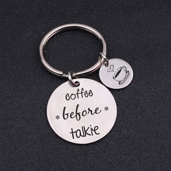 

coffee before talkie jewelry keychain bag charm pendant friends present coffees lover key holder accessories keytag key chain, Silver