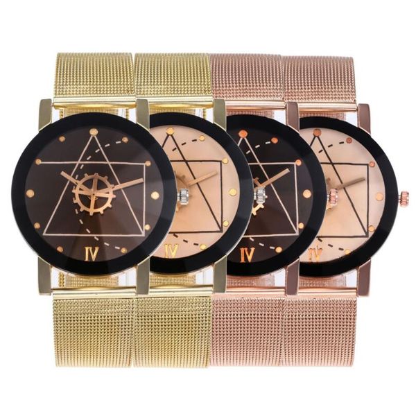 

aplustrade новая мода gear dial mesh band часы мужские наручные часы женщины из нержавеющей стали мужские часы женские часы механизм часы, Slivery;brown