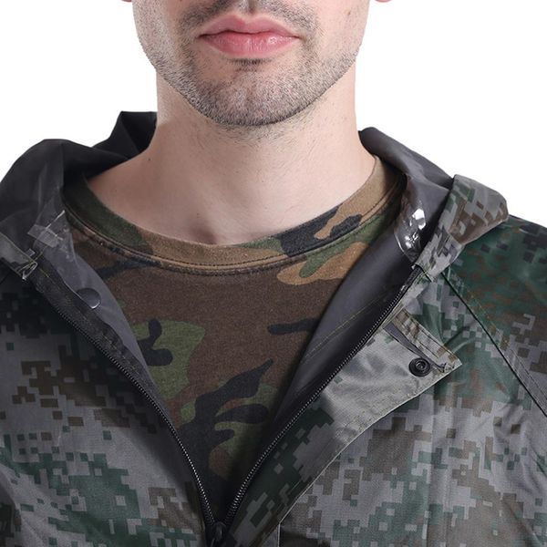 

eva camouflage rainwear raincoat military tactical waterproof rain cape cover hooded rain coat on for camping hiking cycling outdoor jackets, Blue;black