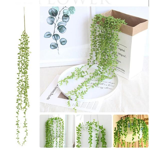 

78cm artificial succulents pearls fleshy green vine flowers hanging rattan wall simulation flower wedding decoration