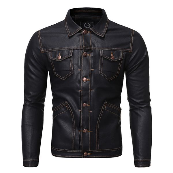 

autumn and winter men jacket 2019 casual solid color long-sleeved slim leather jacket jaqueta masculino jeans #y3, Black;brown
