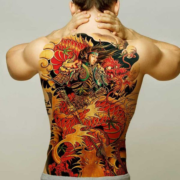 

temporary tattoos men women body art sticker large back tattoo boys waterproof fake tattoo removable dragon wolf tiger