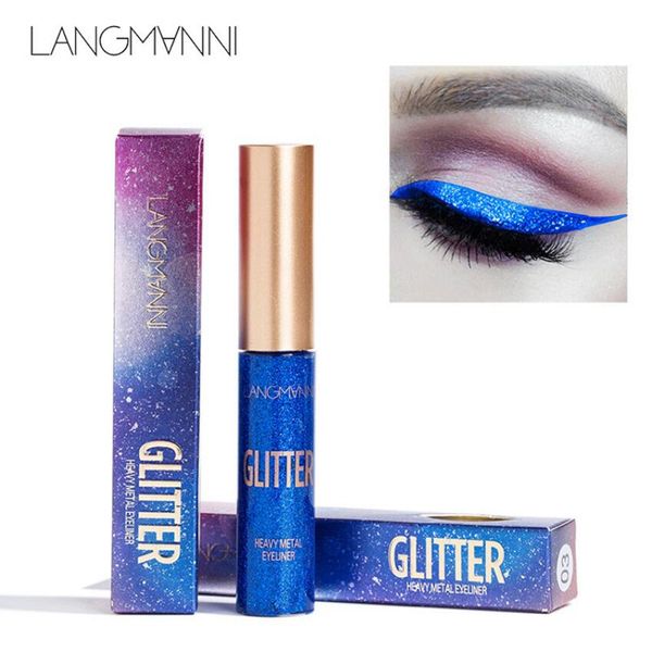 langmanni 10Color Glitter Eyeliner Makeup Natural Waterproof Pigments Shimmer White Gold Silver Make Up Liquid Shining Eyeliner