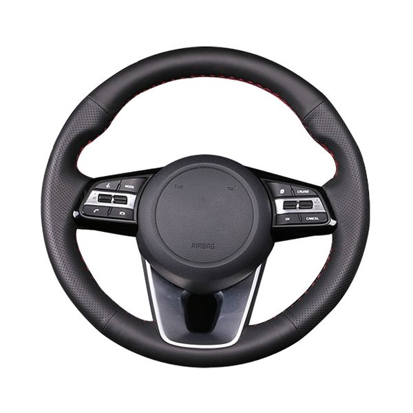 

hand-stitched black artificial leather car steering wheel cover for kia k5 optima 2019 cee'd ceed 2019 forte cerato (au) 2018