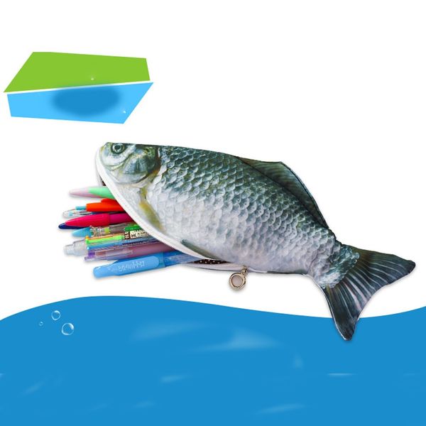 

women men student fashion zipper carp fish shape make-up pouch pencil case pen bags handbags curious sac bolsa feminina bolsos