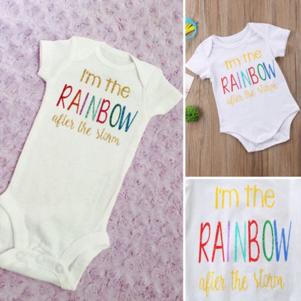 

2018 новый летний новорожденный белый радуга письмо ползунки одежда cute baby мальчики девочки с коротким рукавом romper наряды женский пляж, Blue