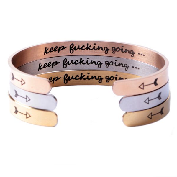 

double arrow bangles keep fucking going titanium steel bracelets gold silver rose gold colors c shaped letter bracelets, Black