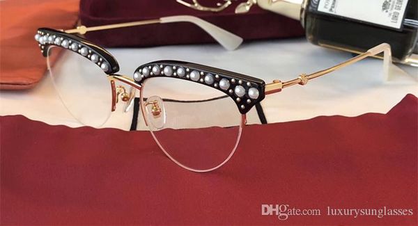 

luxury 0213 glasses for women brand designer popular 0213o hollow out optical lens cat eye full frame black pink bing bing come with case, White;black