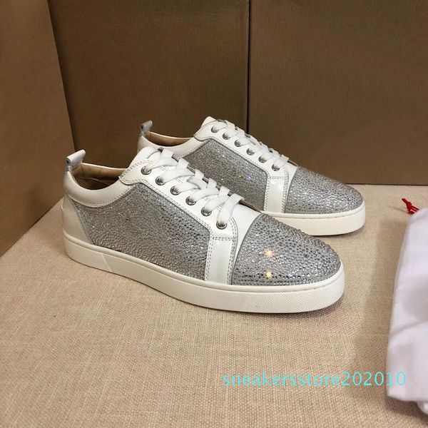 

2019 fashion designer шипов квартира обувь с красной подошвой обуви для женщин mens luxury party lovers подлинной кожи кроссовки размер 35-4, Black