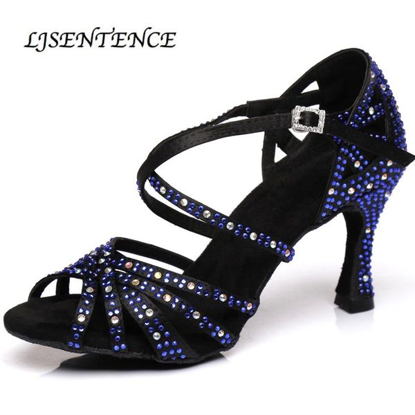 

women dance shoes ballroom salsa ladies latin dancing sandals shining blue high medium low heel color customized discount coupon